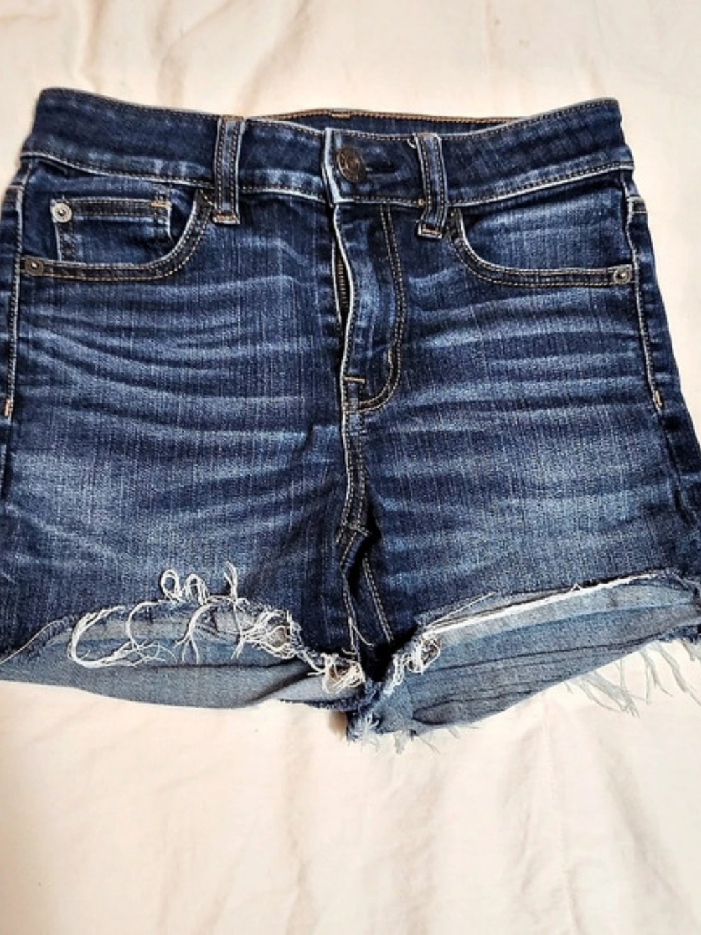 American Eagle Ne(X)t Level Stretch Distressed Denim Jean Shorts in Blue Size 0
